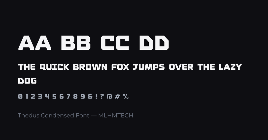 Thedus Condensed Font typeface specimen — alphabet and sample text