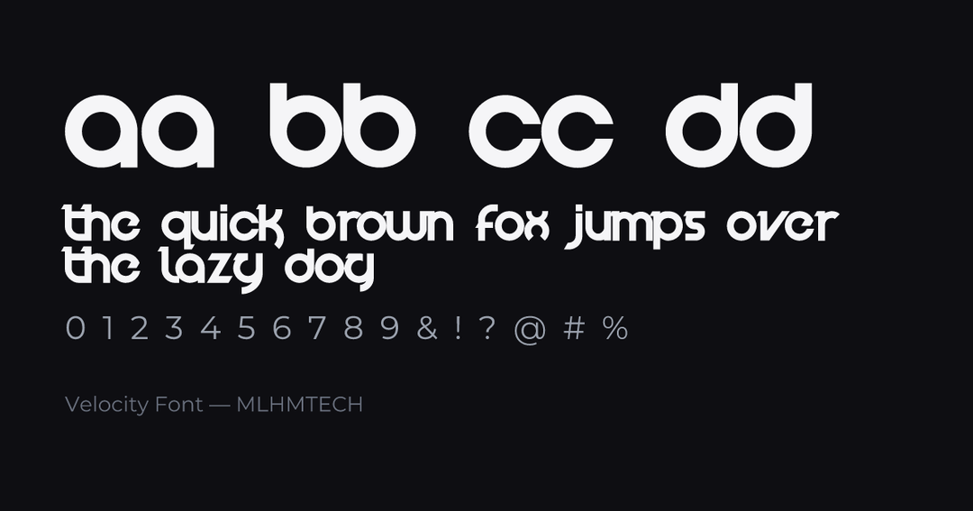 Velocity Font typeface specimen — alphabet and sample text