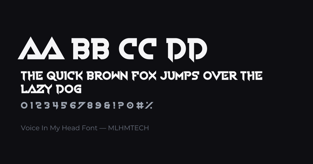 Voice In My Head Font typeface specimen — alphabet and sample text