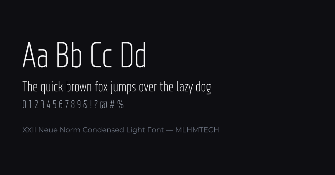 XXII Neue Norm Condensed Light Font typeface specimen — alphabet and sample text