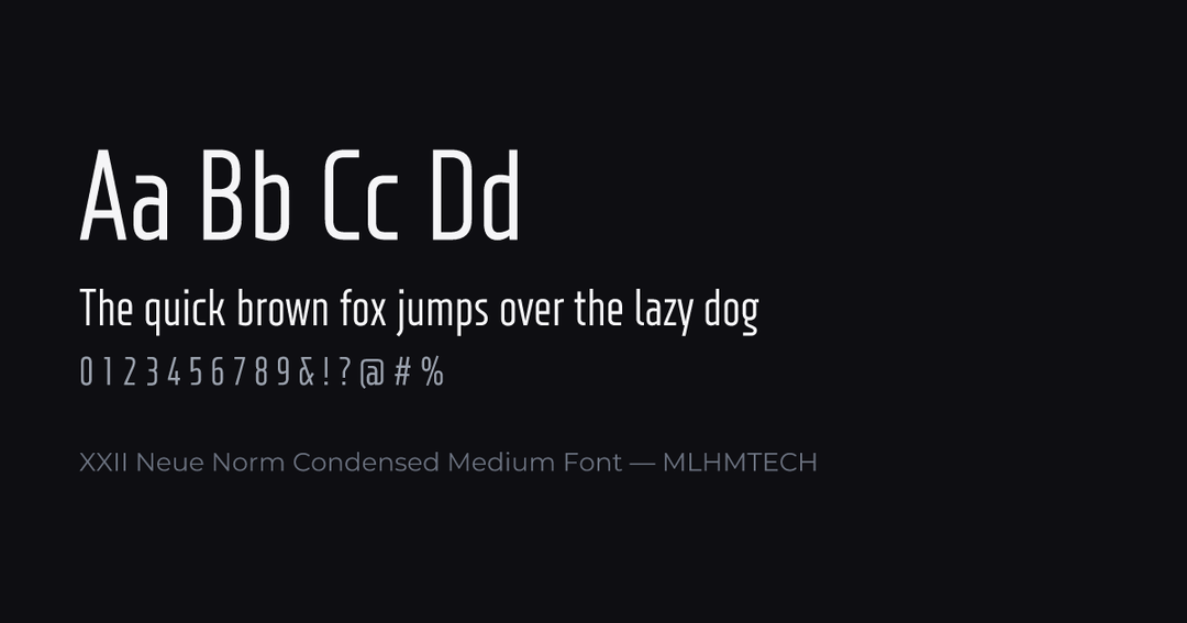 XXII Neue Norm Condensed Medium Font typeface specimen — alphabet and sample text