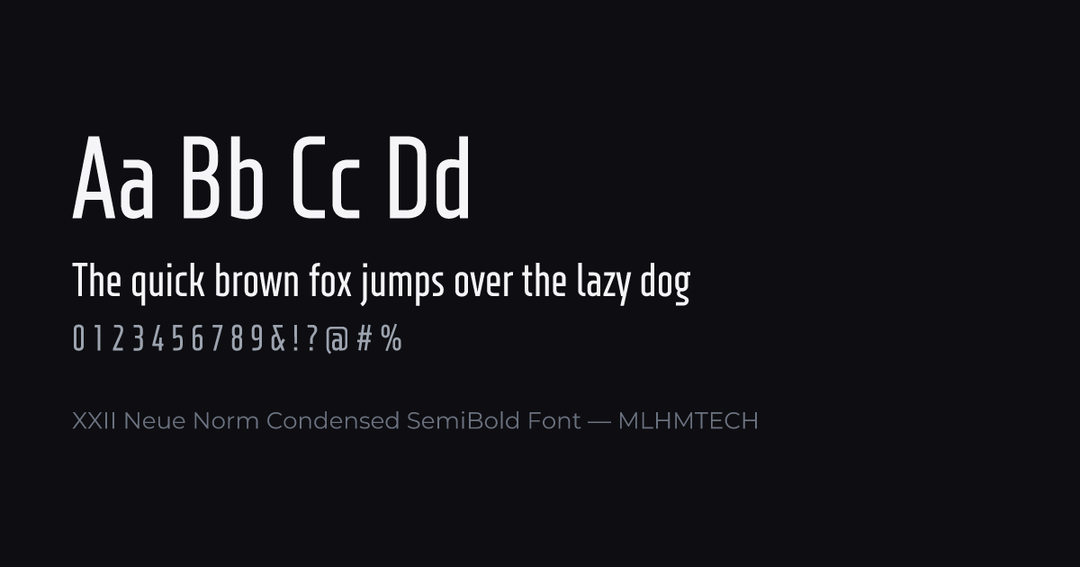 XXII Neue Norm Condensed SemiBold Font typeface specimen — alphabet and sample text