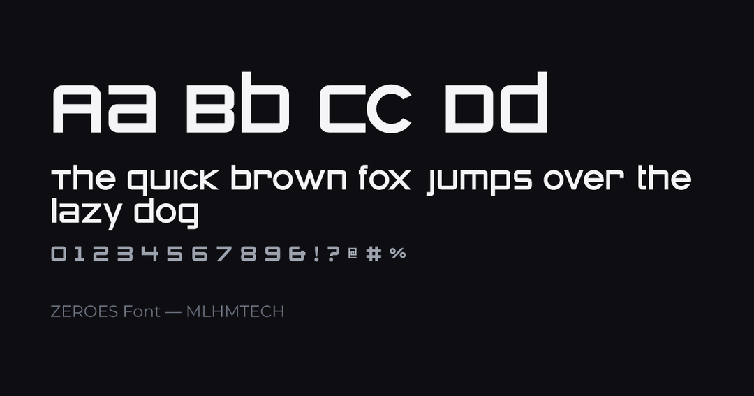 ZEROES Font typeface specimen — alphabet and sample text